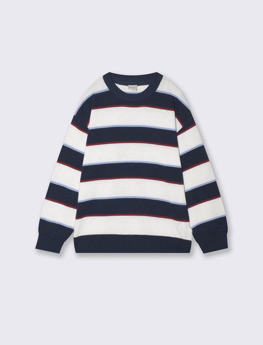 Maglia tricot rigata girocollo e maniche - Blu