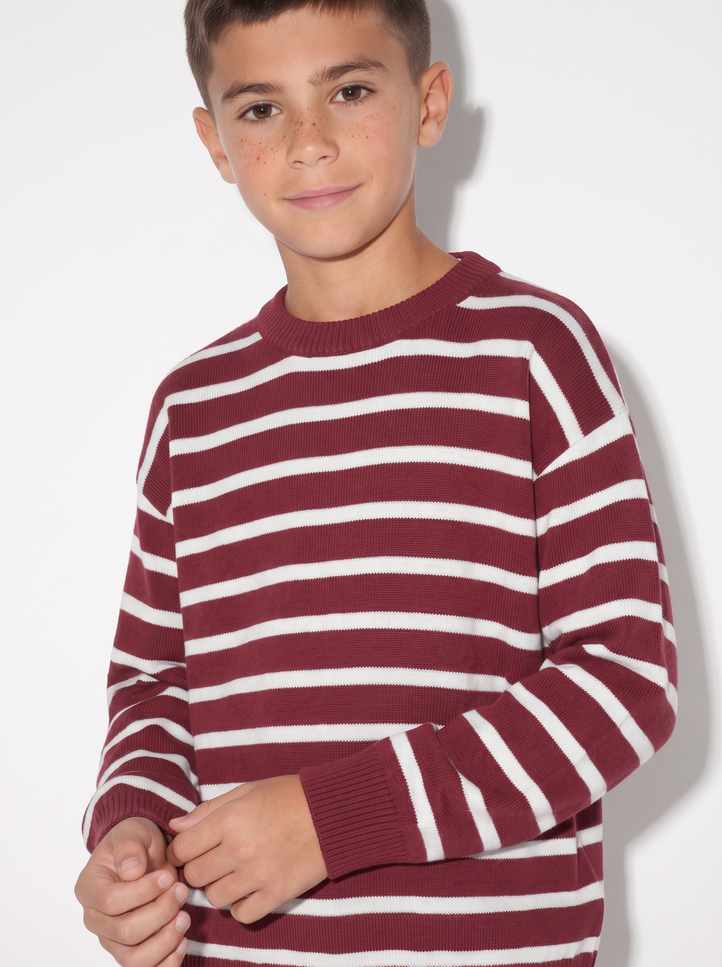 Maglia tricot rigata girocollo e maniche - Bordeaux
