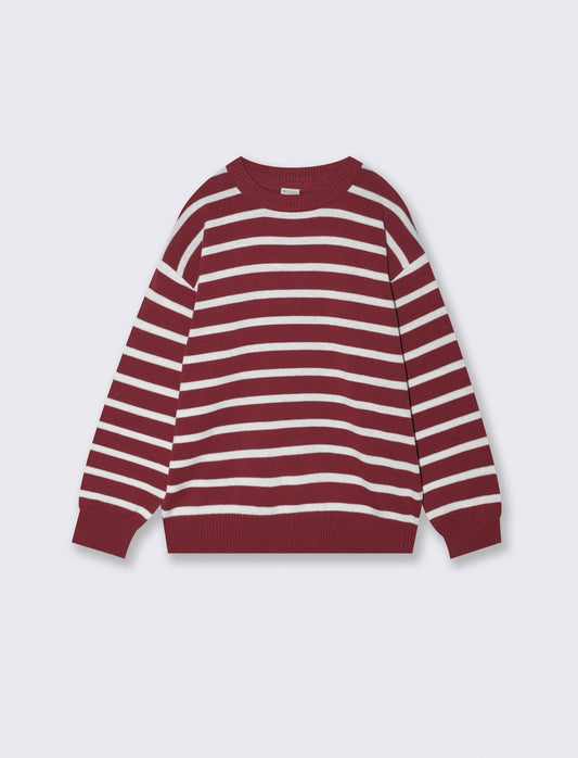 Maglia tricot rigata girocollo e maniche - Bordeaux