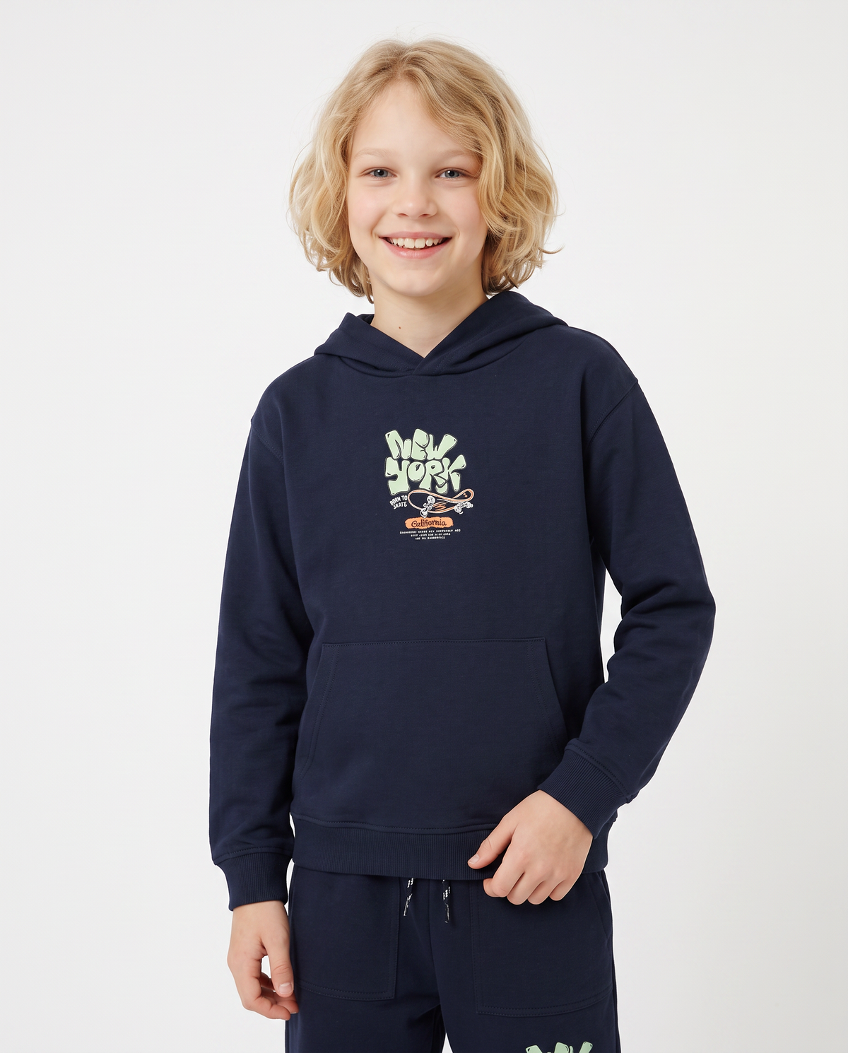 Felpa con cappuccio in cotone morbido - Blu