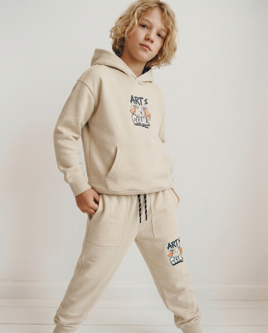 Felpa con cappuccio in cotone morbido - Beige