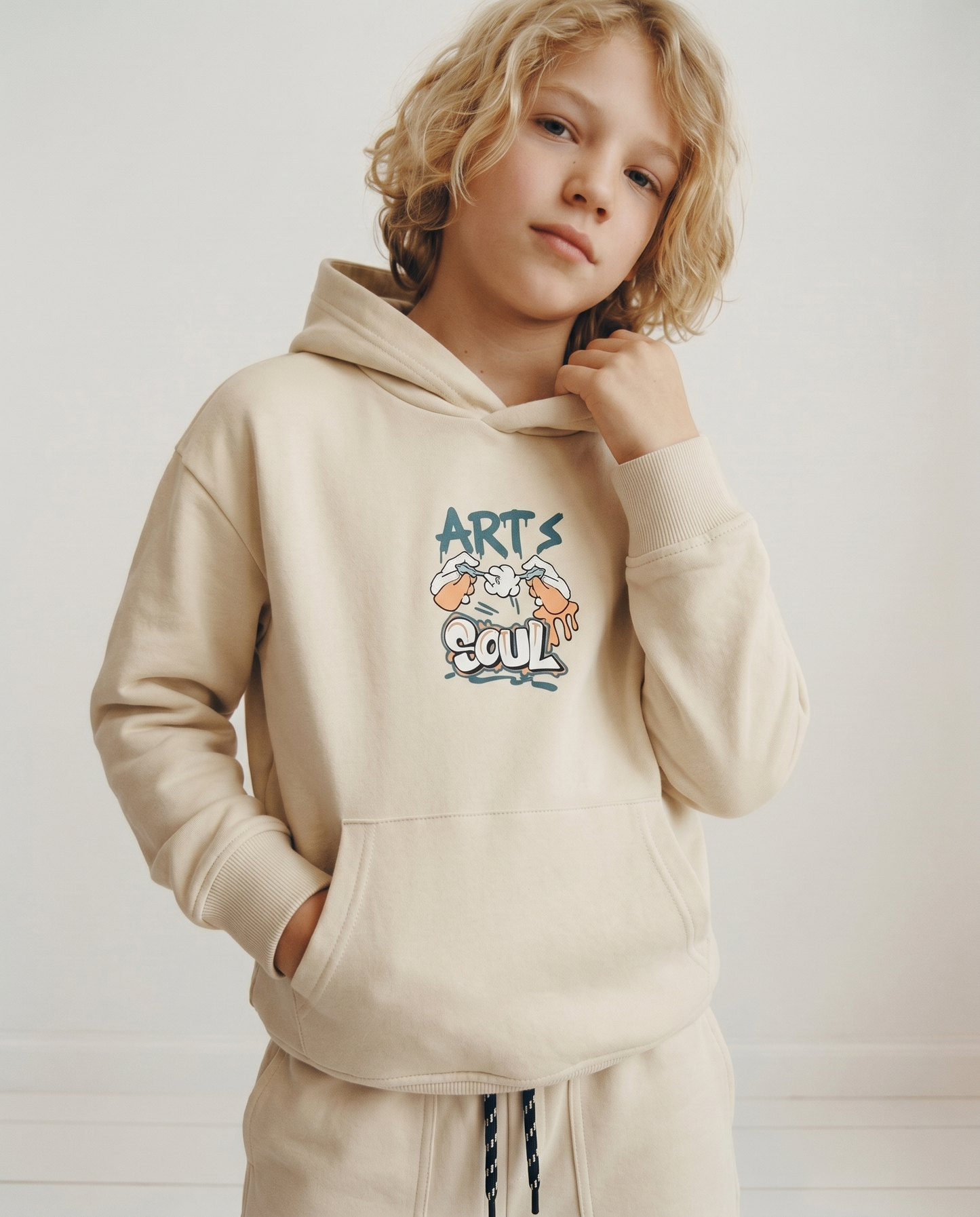 Felpa con cappuccio in cotone morbido - Beige
