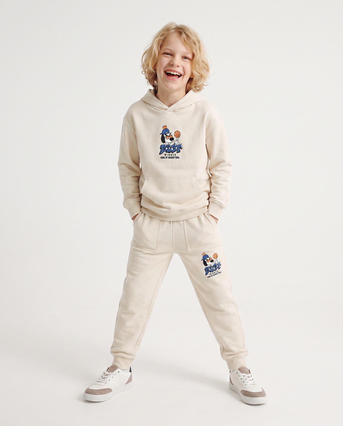 Felpa con cappuccio in cotone morbido - Beige
