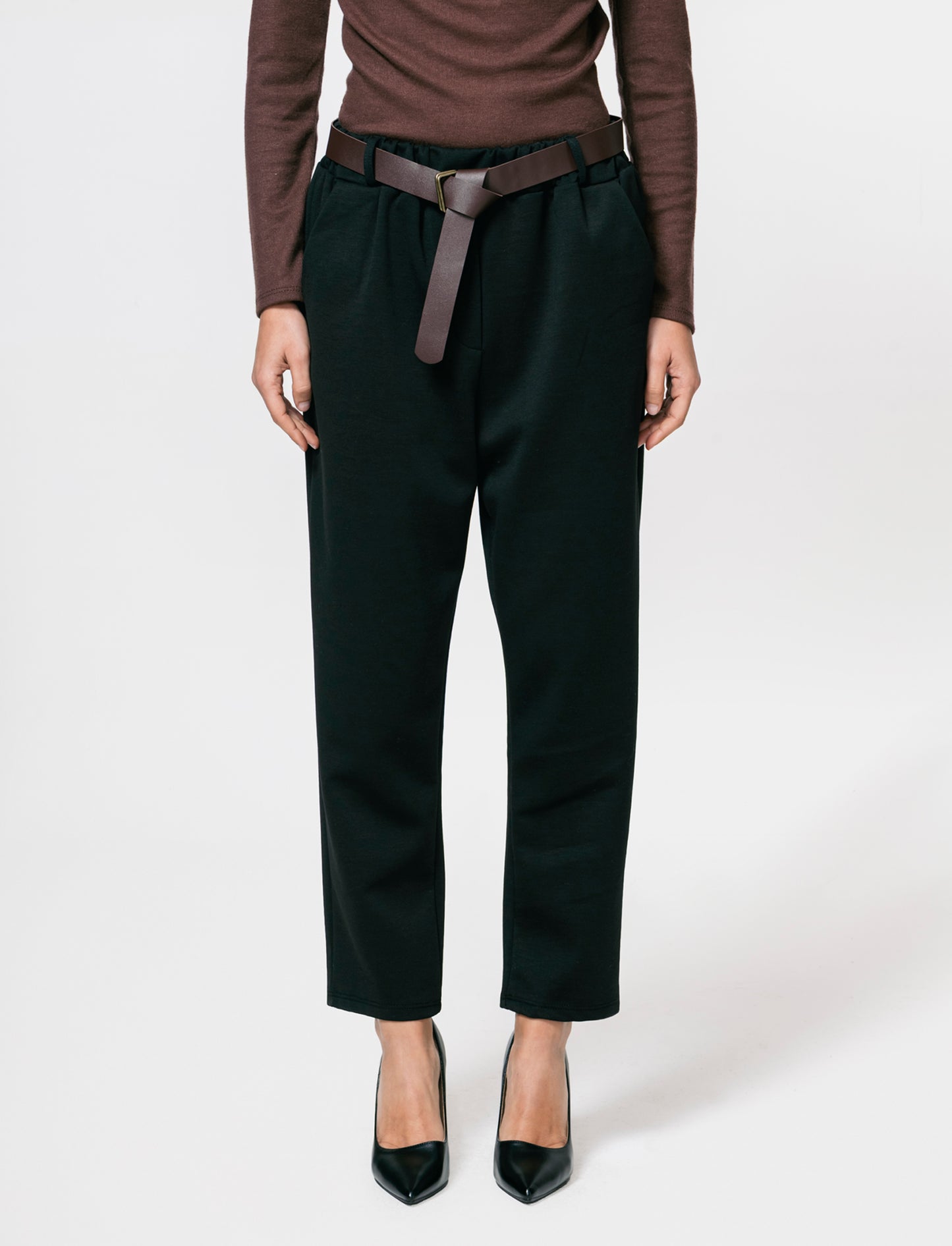 Pantalone in tessuto morbido con cintura - Nero