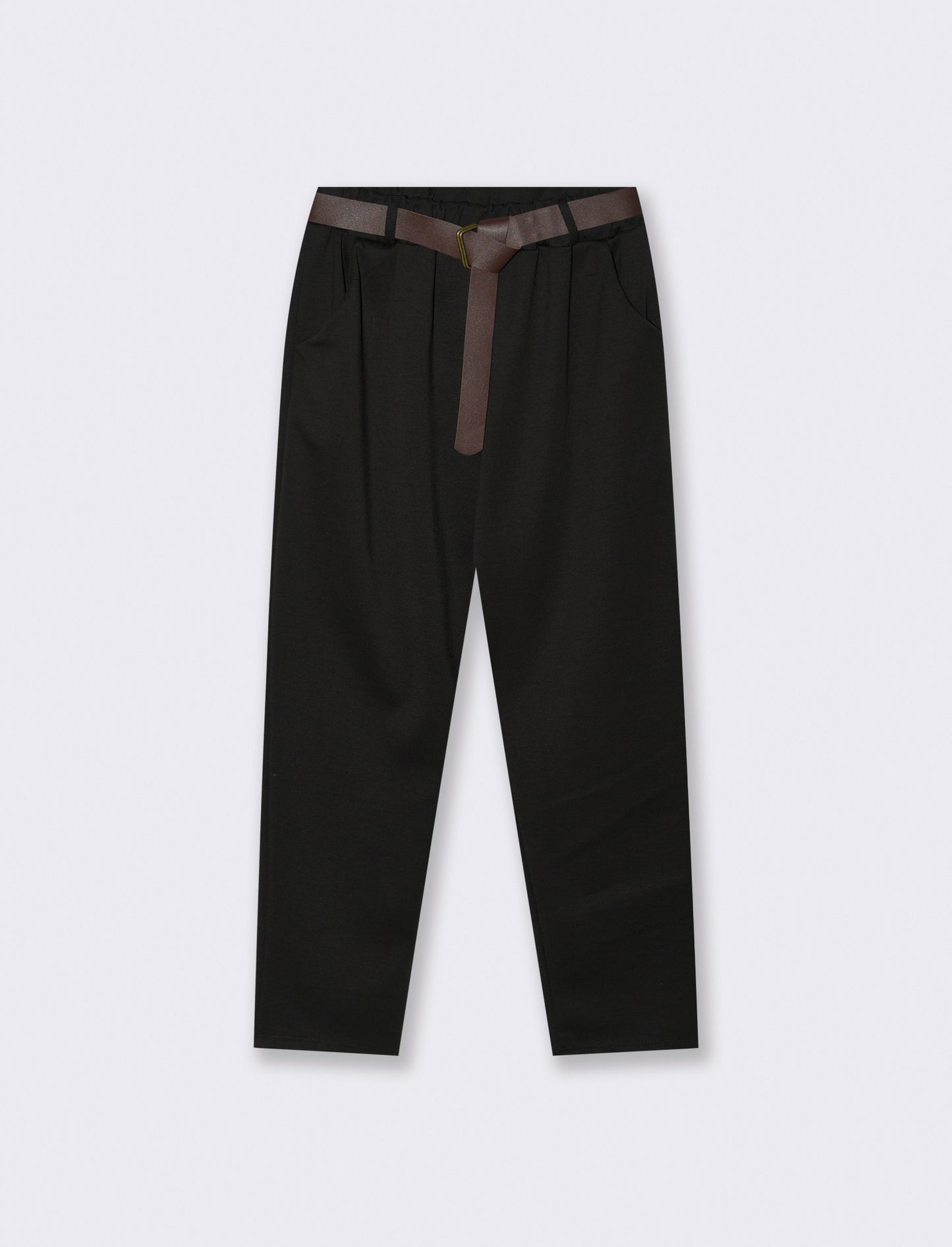 Pantalone in tessuto morbido con cintura - Nero