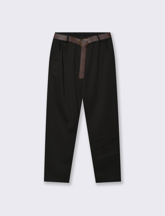 Pantalone in tessuto morbido con cintura - Nero