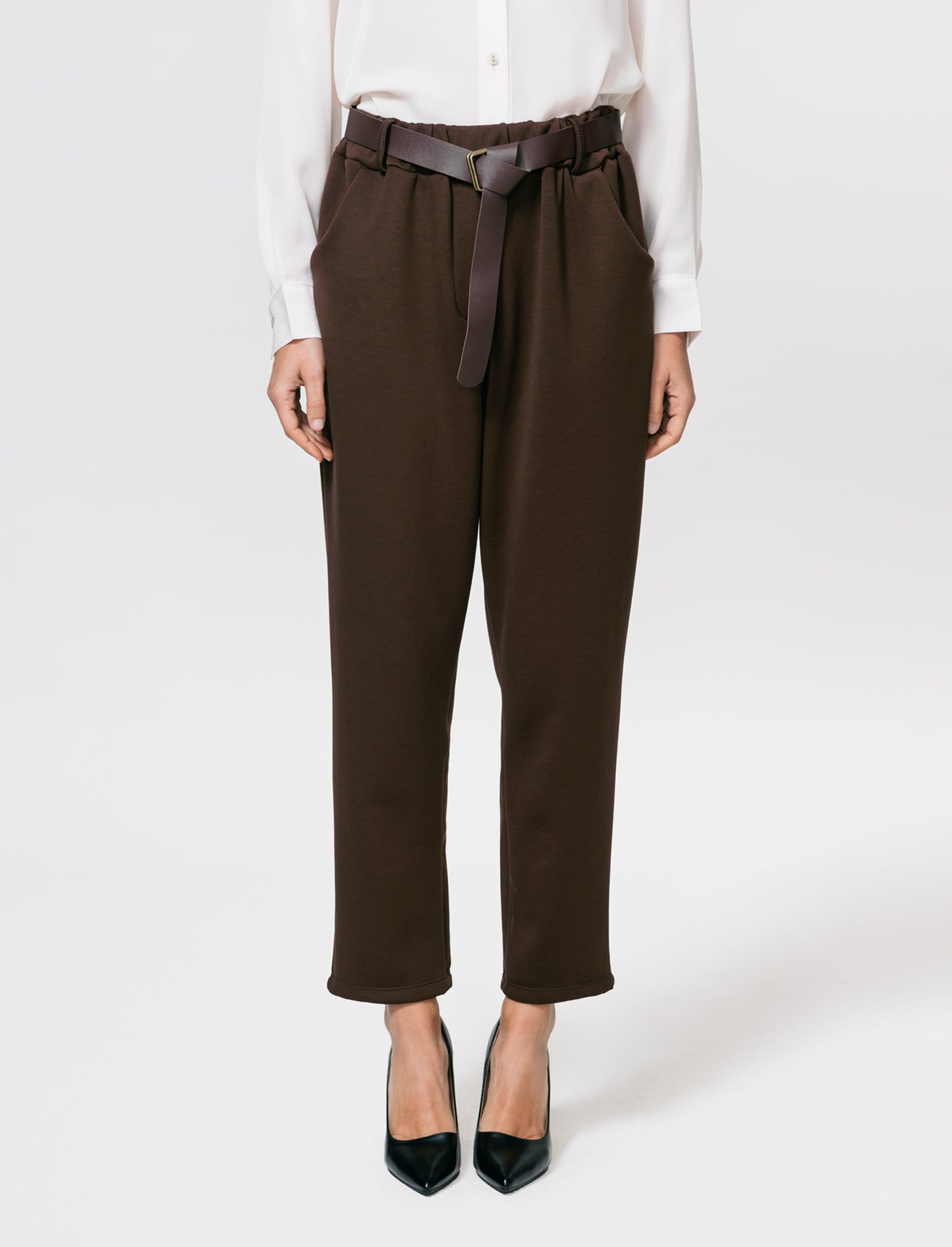 Pantalone in tessuto morbido con cintura - Moro