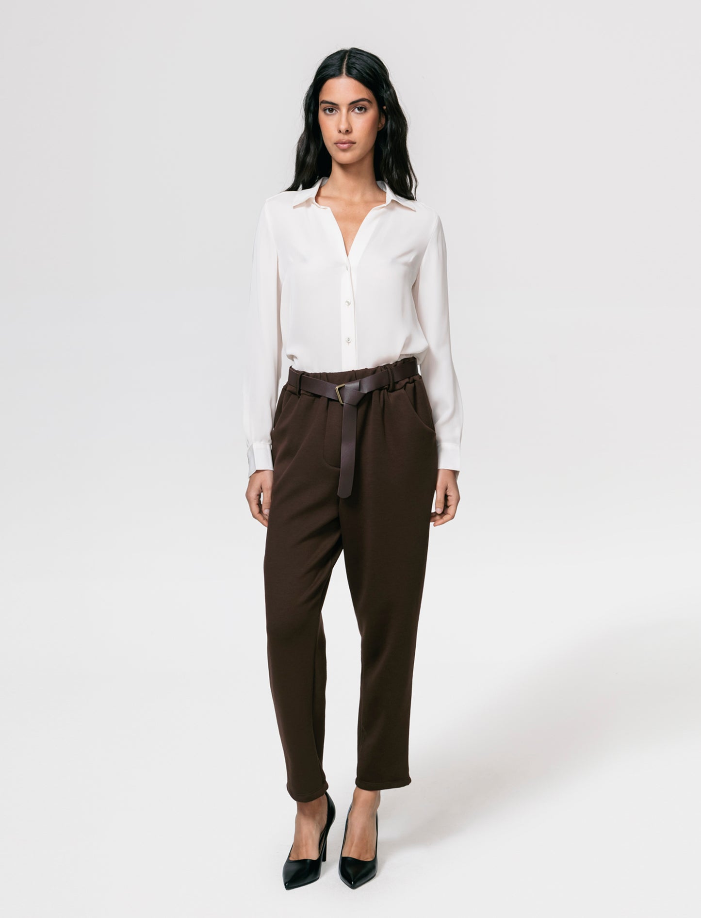 Pantalone in tessuto morbido con cintura - Moro