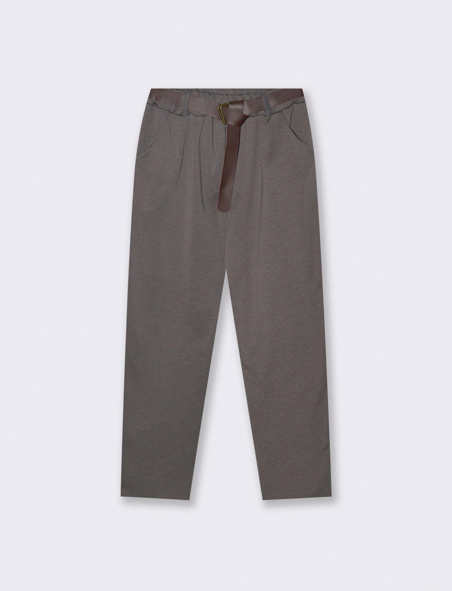 Pantalone in tessuto morbido con cintura - Grigio fango