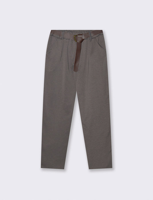 Pantalone in tessuto morbido con cintura - Grigio fango