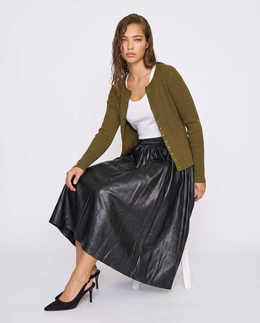 Gonna longuette in similpelle elegante - Nero