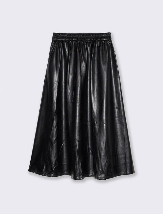 Gonna longuette in similpelle elegante - Nero