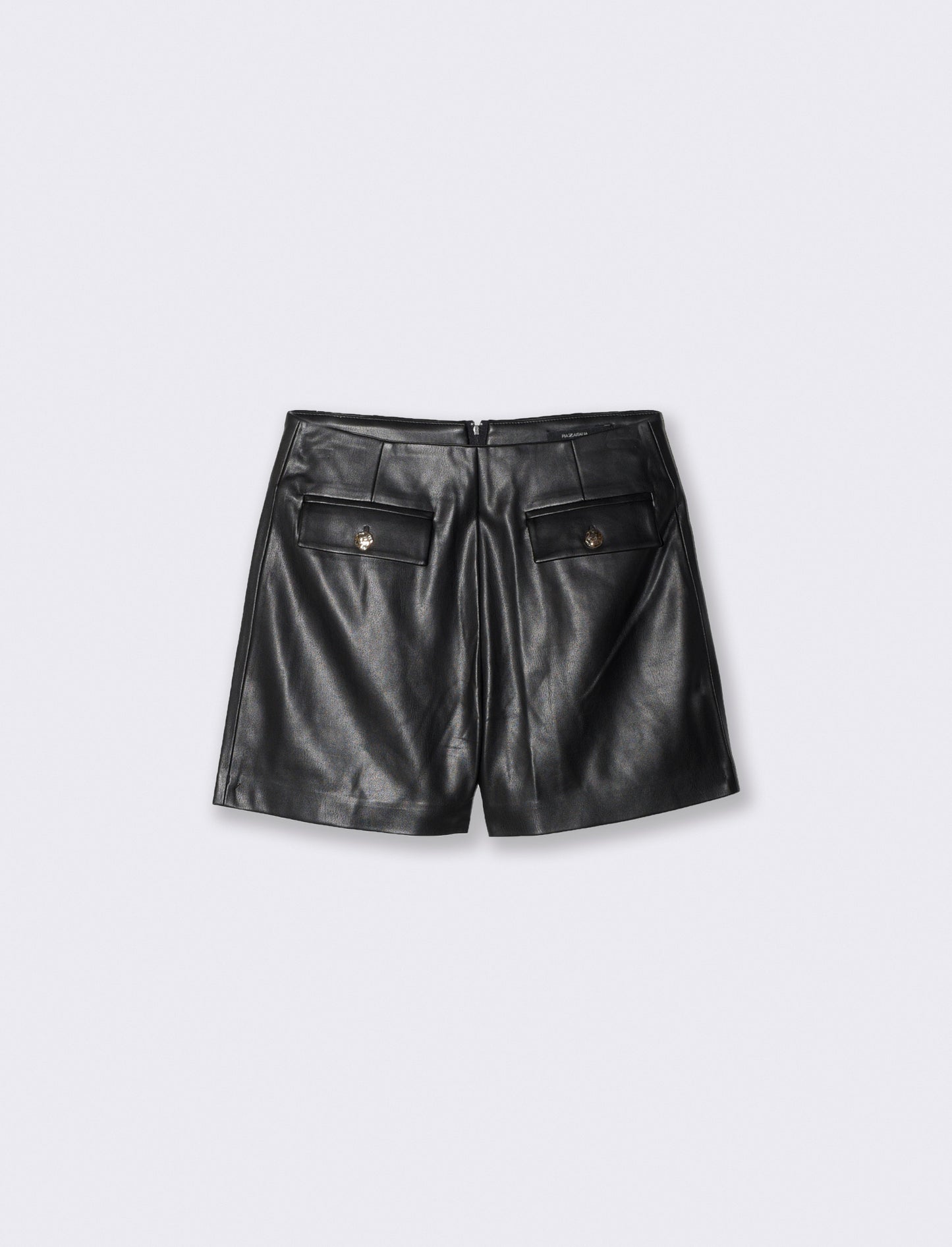 Short in ecopelle con tasche e zip - Nero