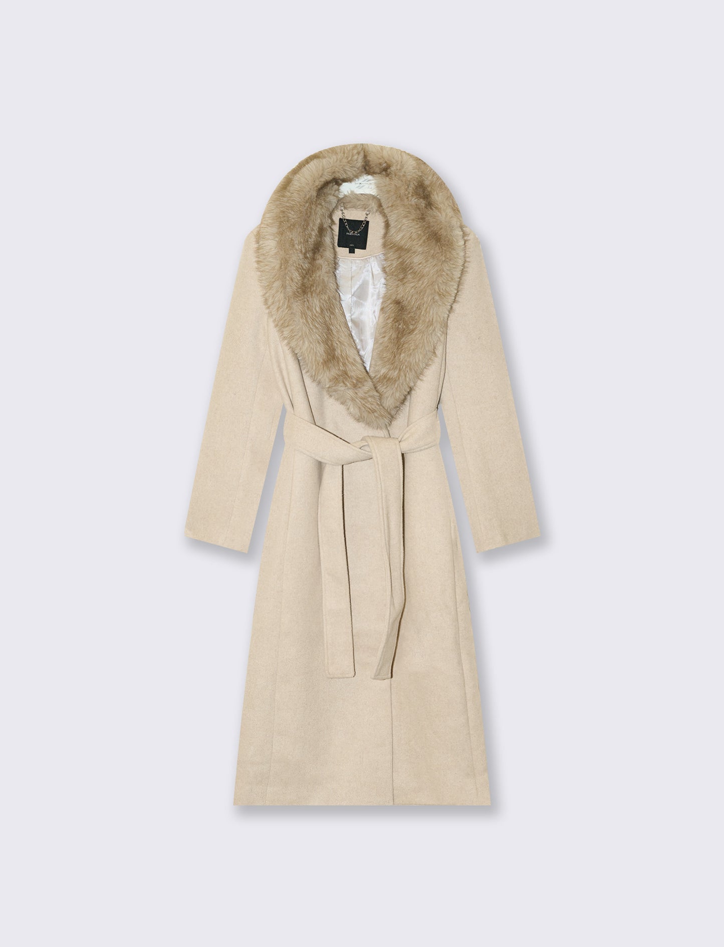Cappotto lungo con collo in pelliccia - Beige