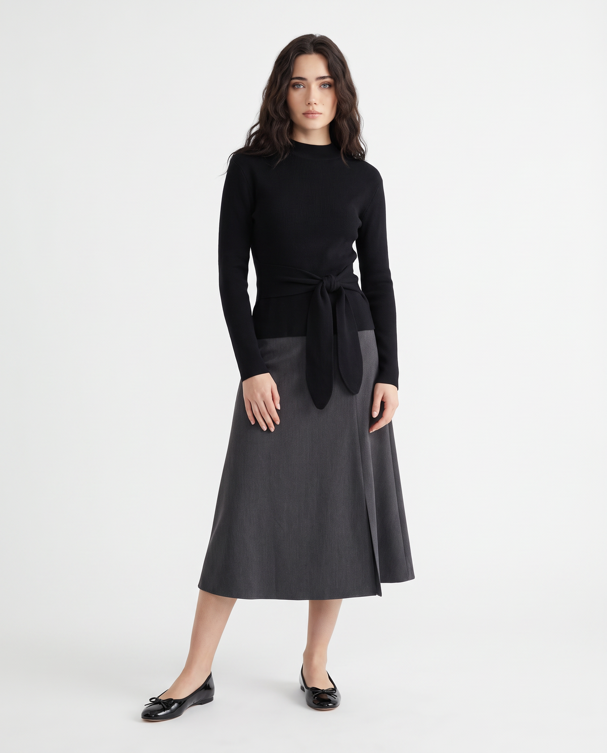 Elegant flared midi skirt - Grey
