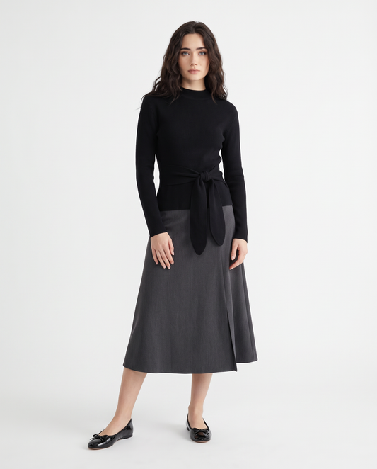 Gonna longuette svasata elegante - Grigio mel.