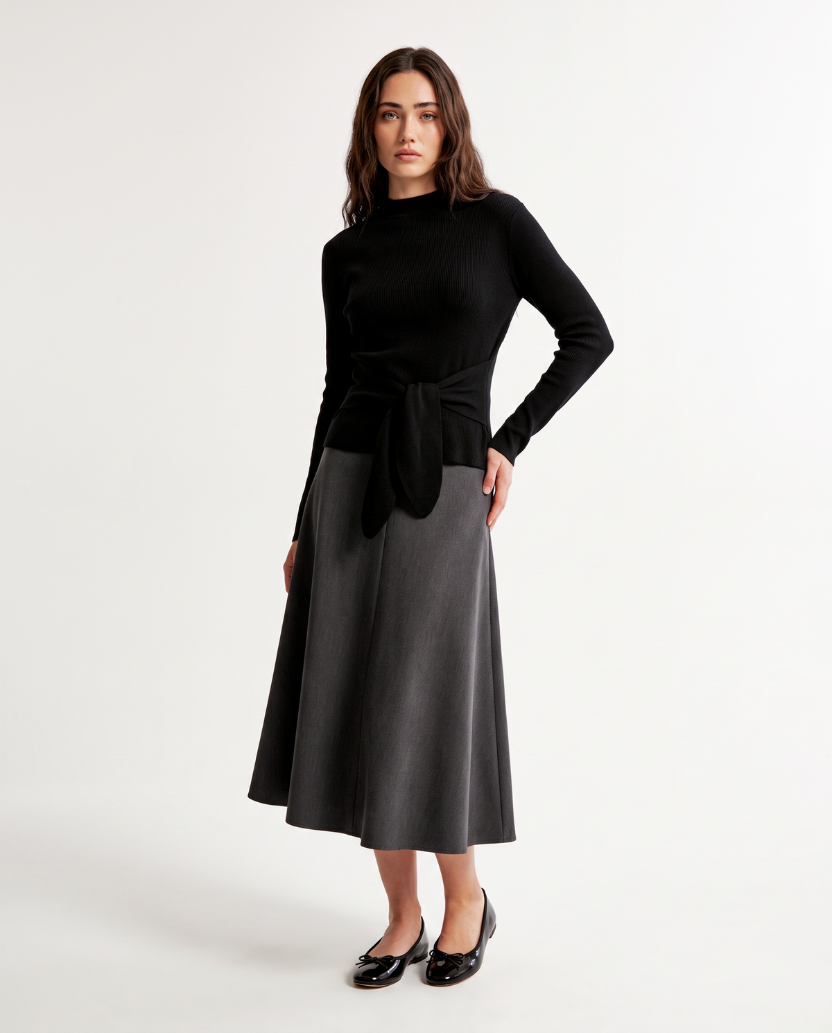 Elegant flared midi skirt - Grey