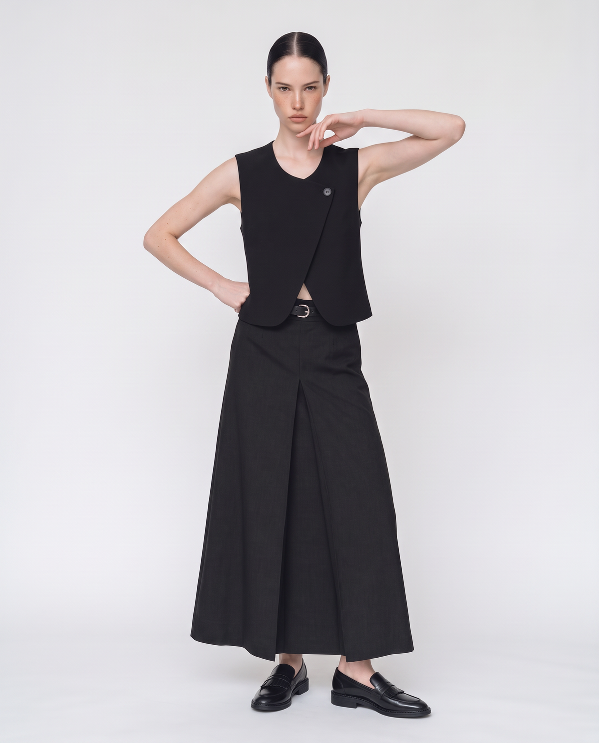 Elegant high waist midi skirt - Black