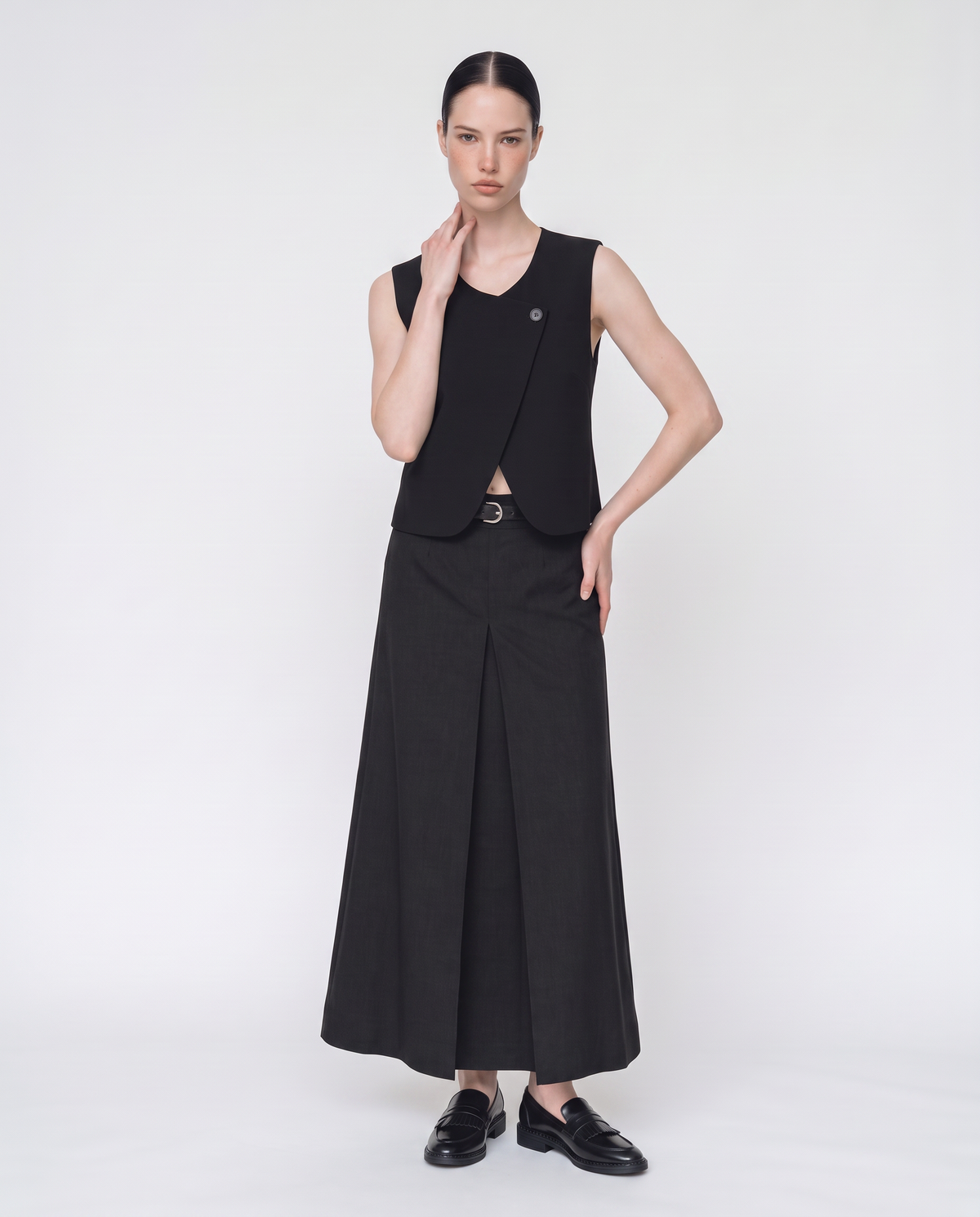 Elegant high waist midi skirt - Black