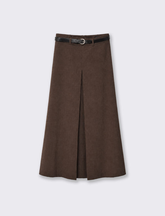 Gonna longuette high waist elegante - Tortora melange