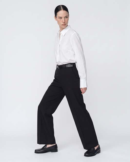 Classic Wide Leg Low Waist Trousers - Black