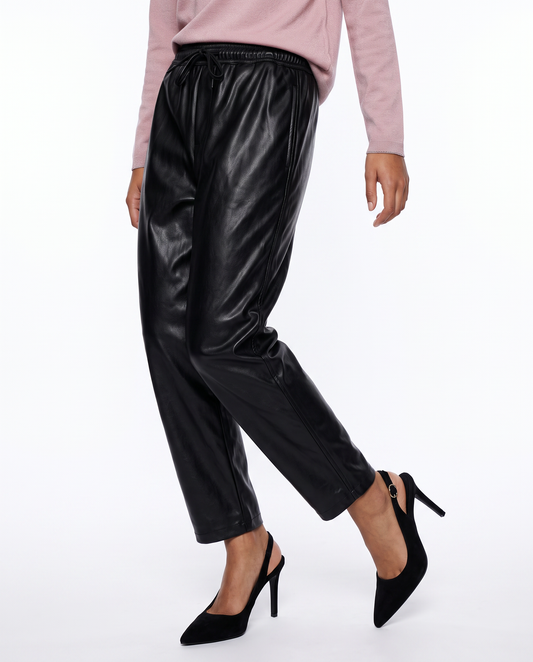 Elastic Waistband Trousers with Drawstring - Black