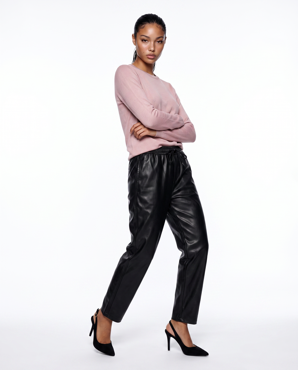 Pantalone con elastico e coulisse - Nero