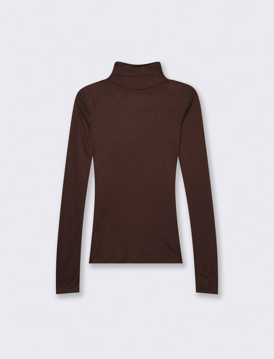 Basic high neck slim fit pullover - Brown
