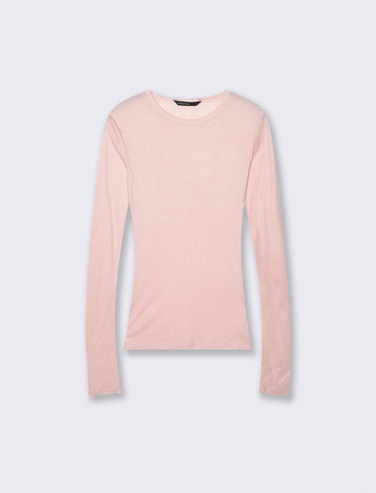 T-shirt manica lunga basica con foro pollice - Rosa polvere