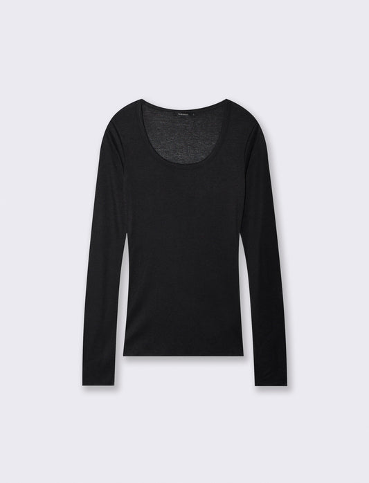 T-shirt basica manica lunga scollo madonna - Nero