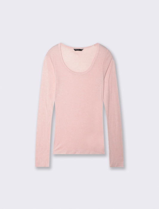 T-shirt basica manica lunga scollo madonna - Rosa polvere