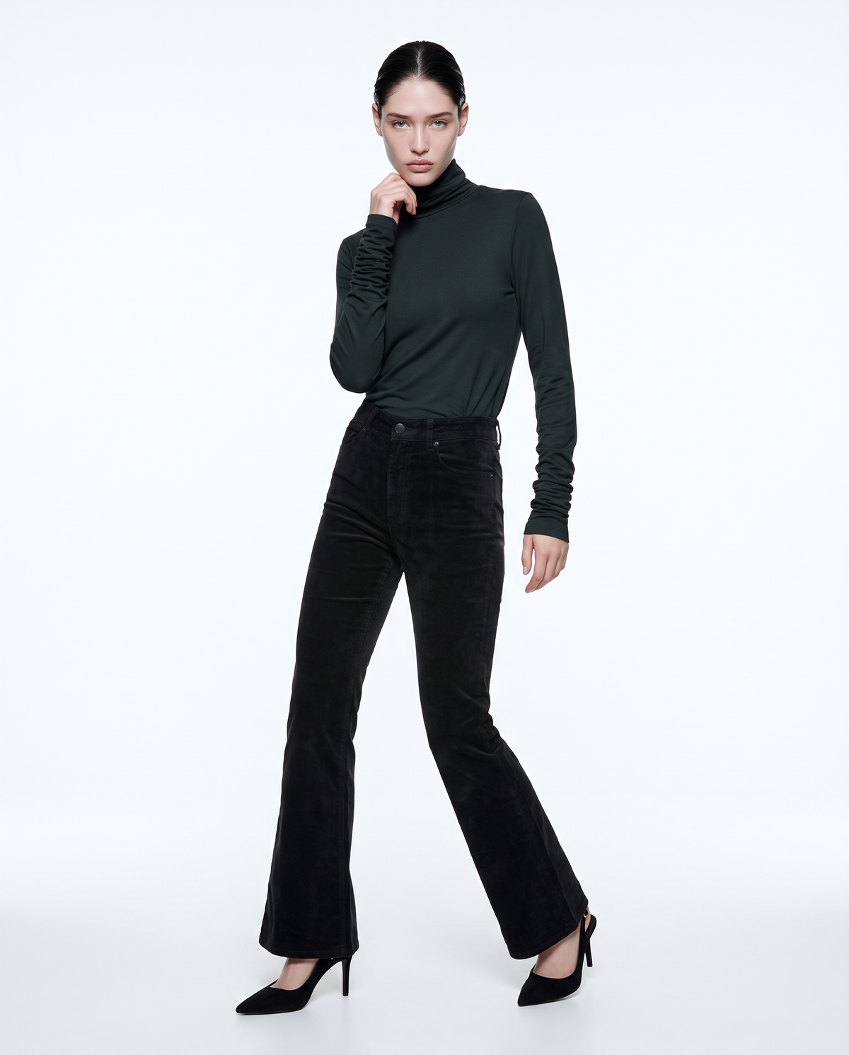 Pantalone bootcut vita regolare - Nero