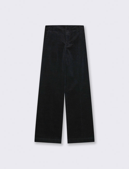 Wide leg velvet trousers with elastic waistband - Black