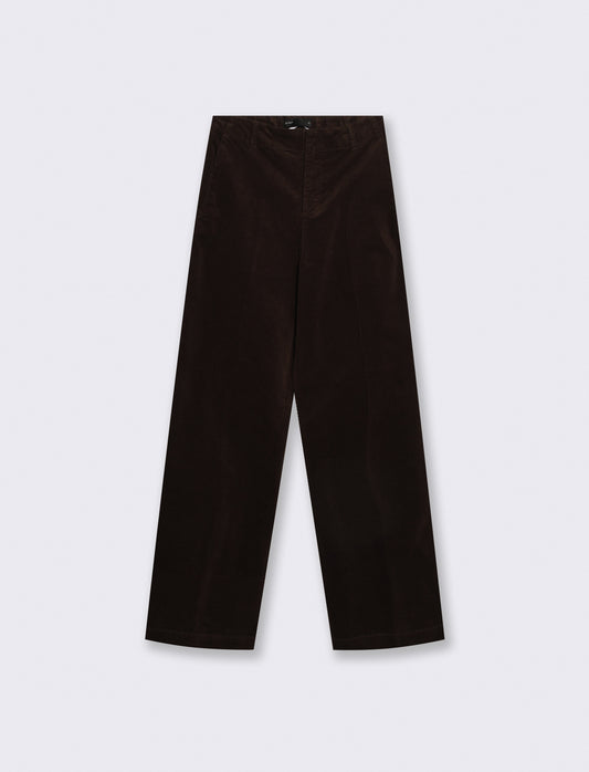 Wide leg velvet trousers with elastic waistband - Brown