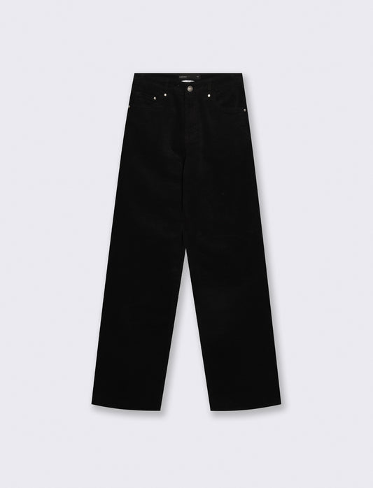 Wide Leg Velvet Pants with Five Pockets - Black