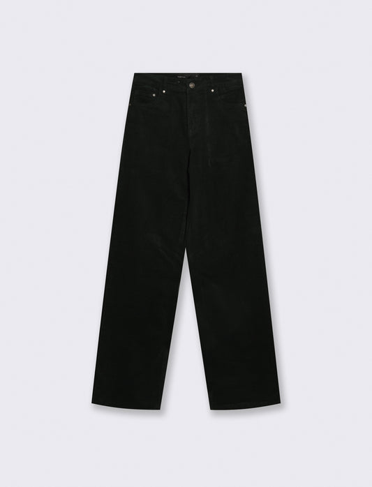 Wide Leg Velvet Pants with Five Pockets - 