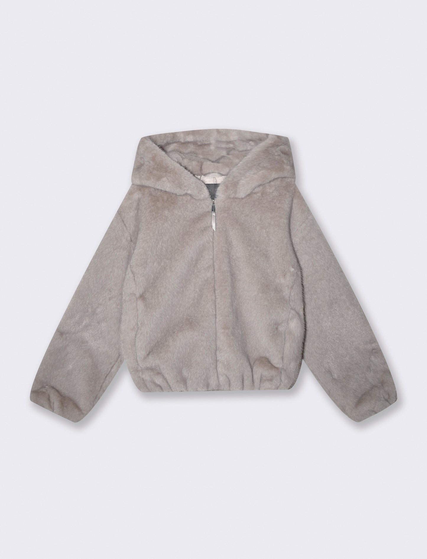 Bomber ecopelliccia con cappuccio e zip - Beige