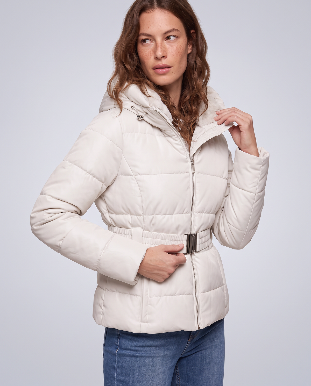 Slim padded jacket with hood - White