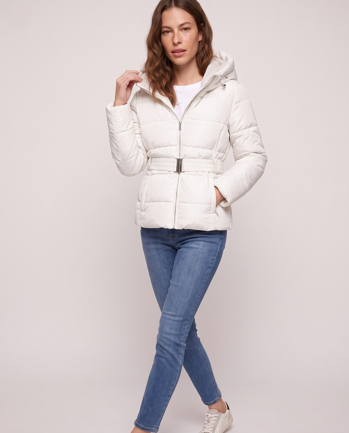 Slim padded jacket with hood - White