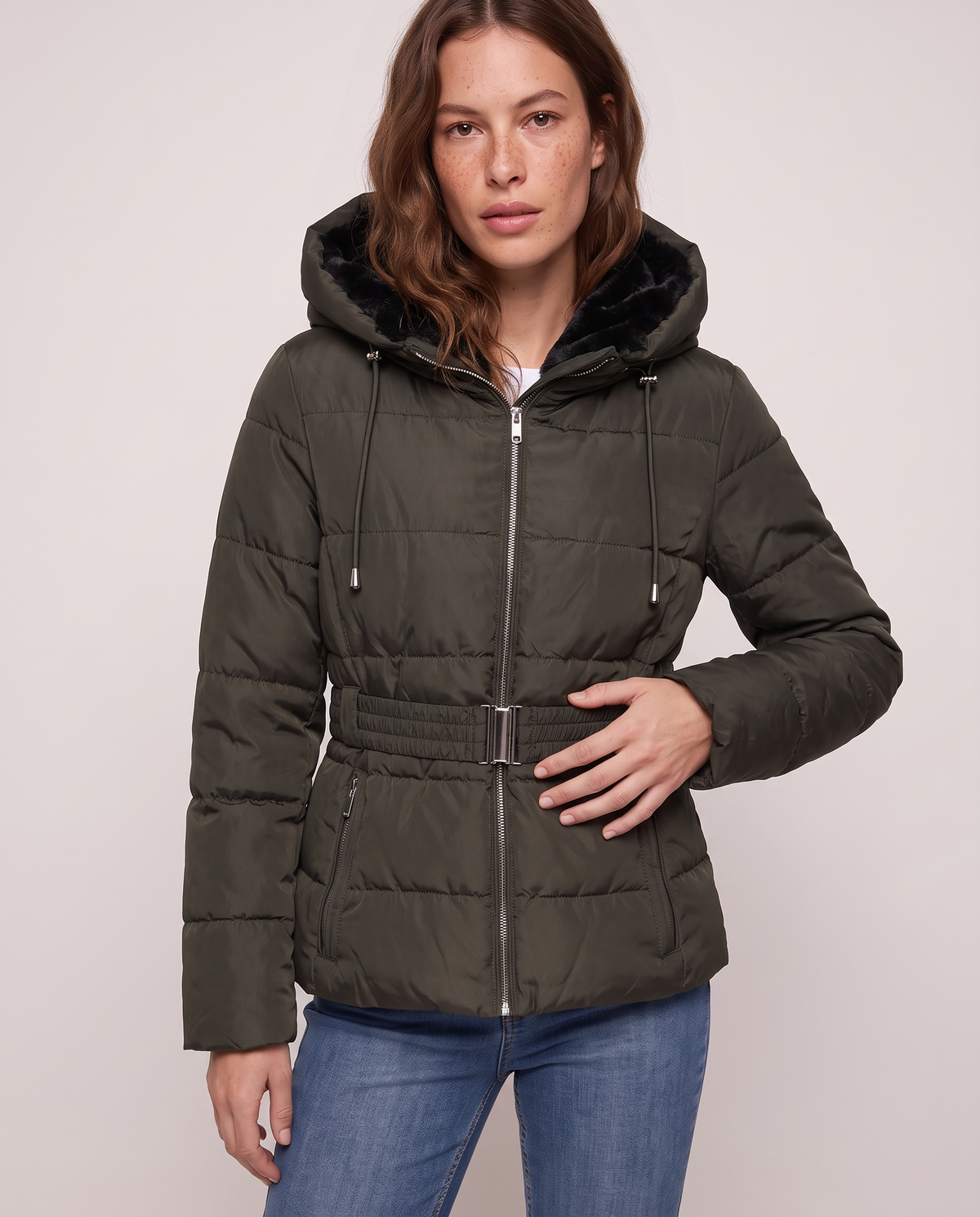 Slim padded jacket with hood - Green