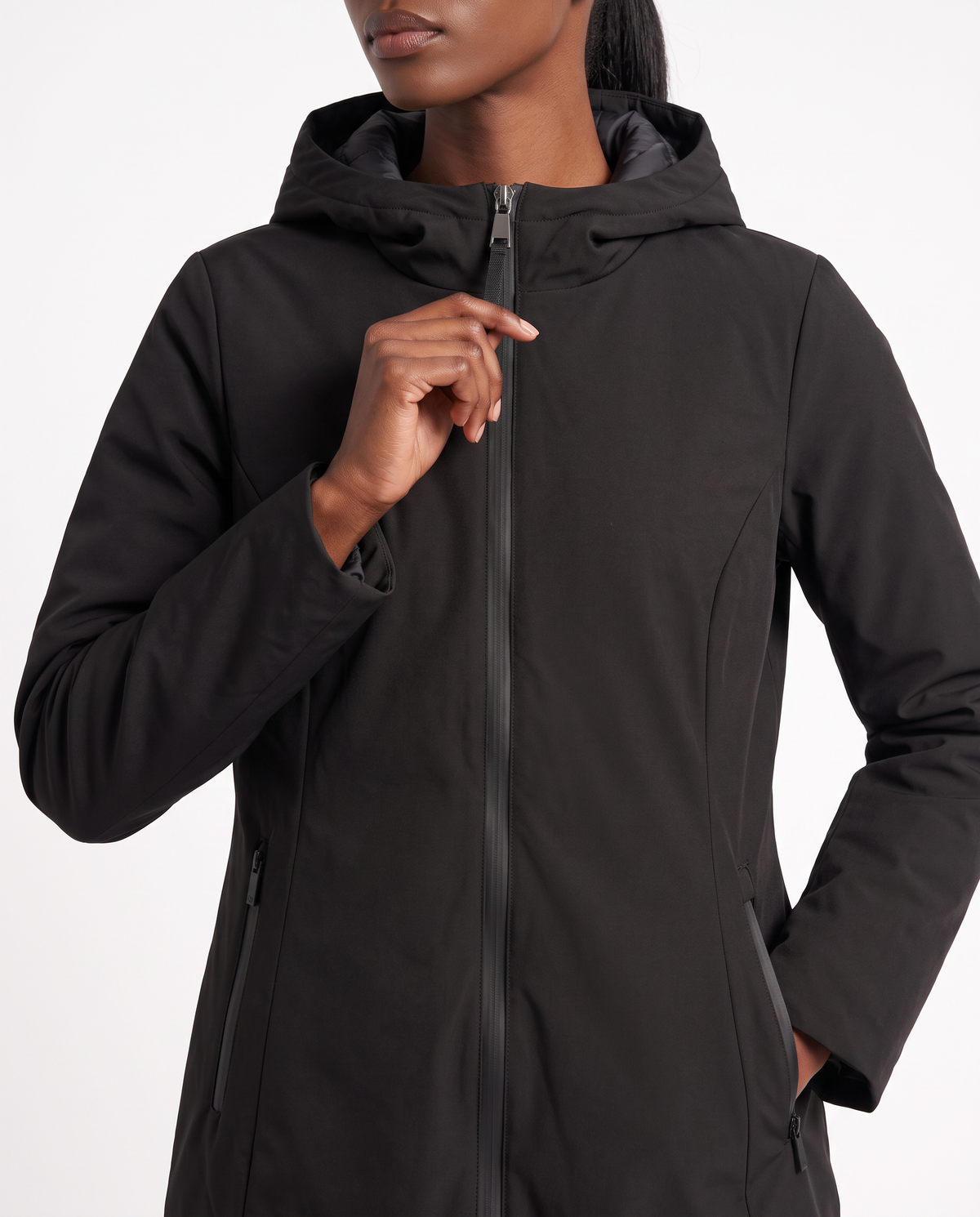Reversible long parka with hood - Black
