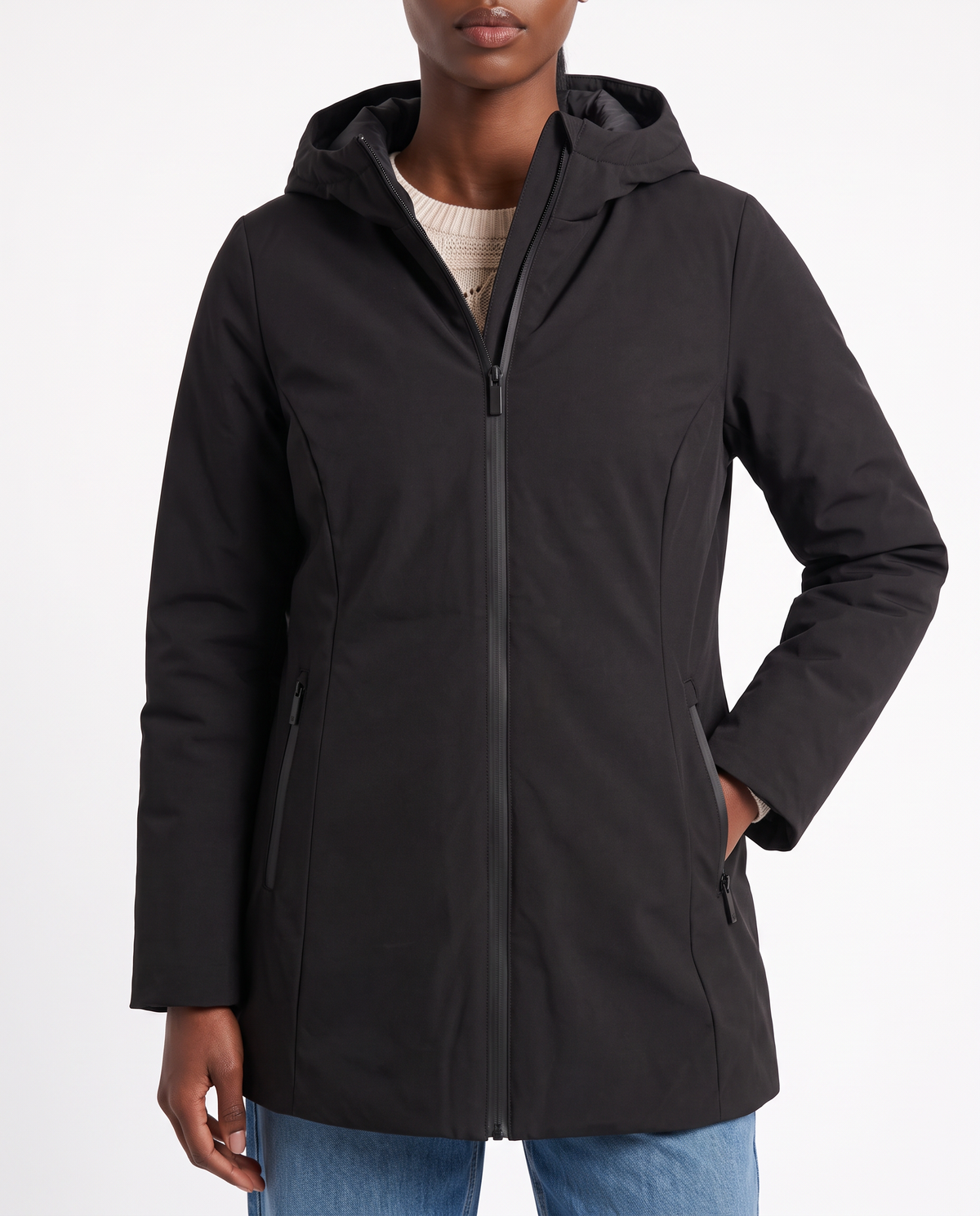 Reversible long parka with hood - Black