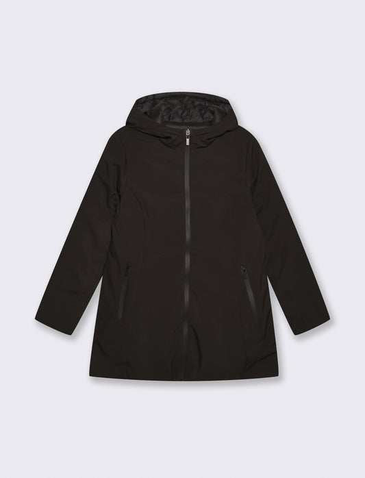 Giaccone lungo double face con capuccio - Nero
