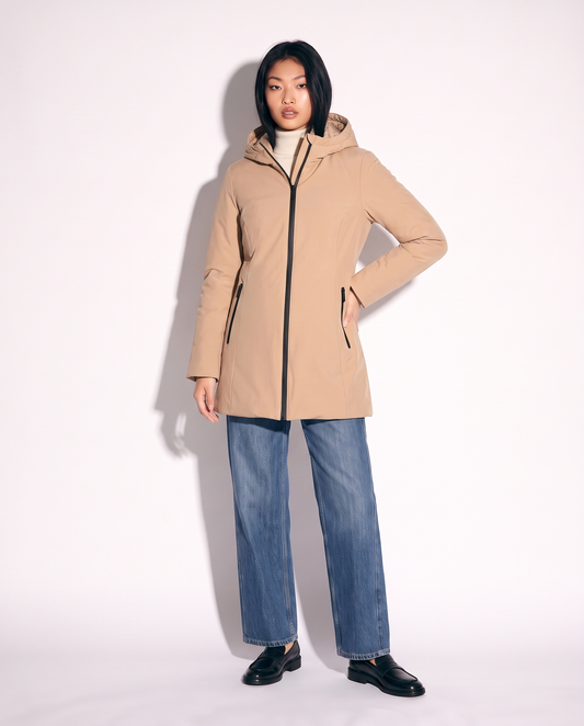 Reversible long parka with hood - Beige