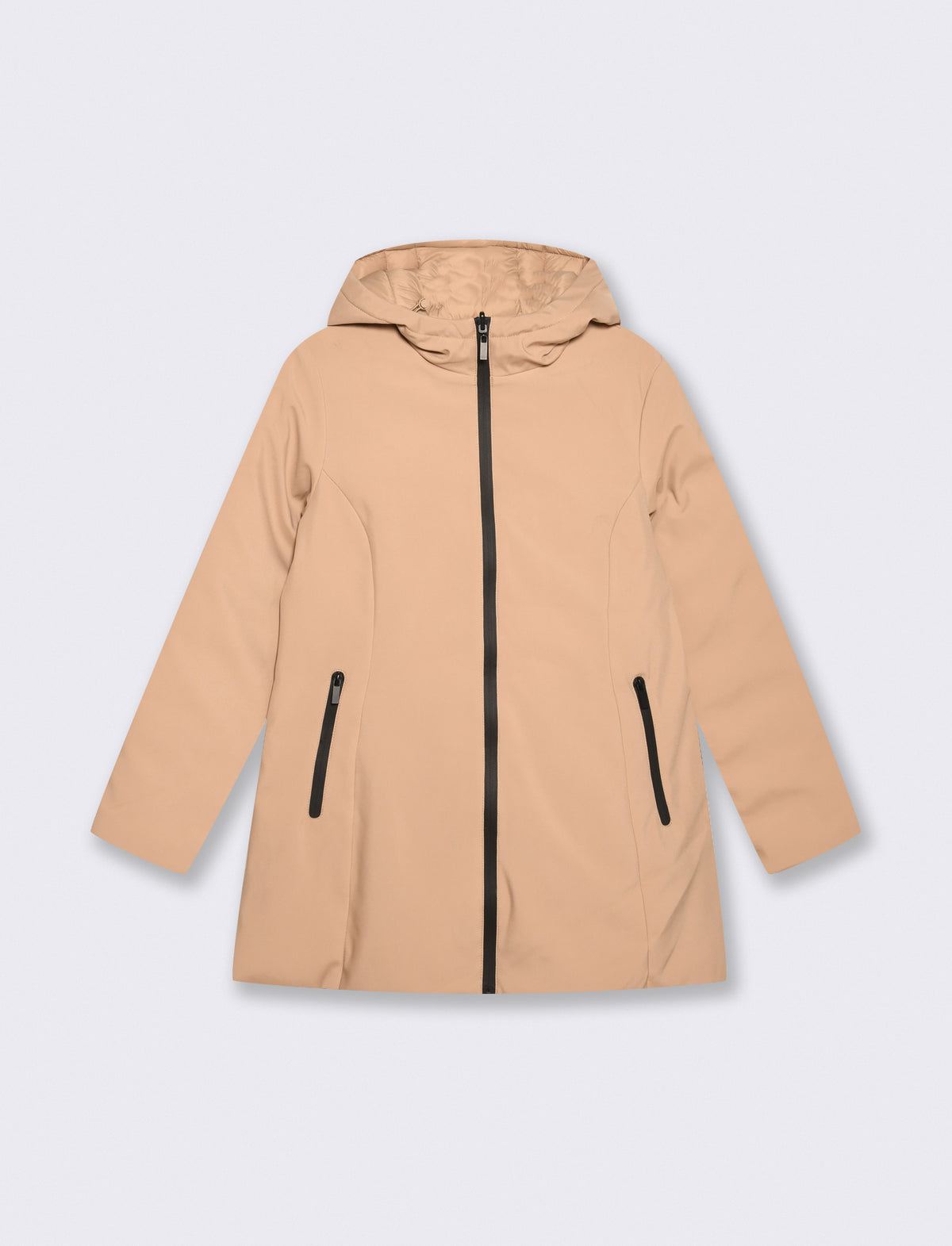 Giaccone lungo double face con capuccio - Beige grano