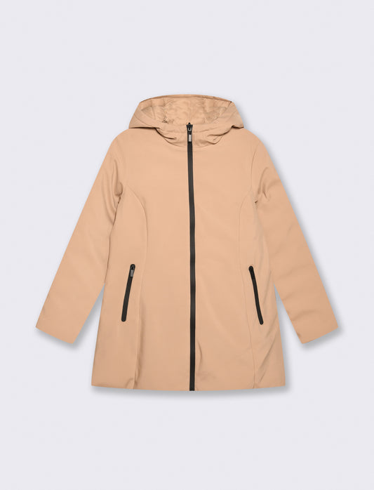 Giaccone lungo double face con capuccio - Beige grano