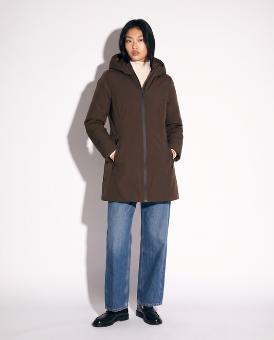 Reversible long parka with hood - Brown