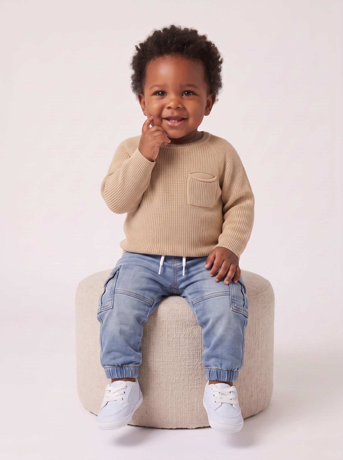 Maglione basico con taschino girocollo - Beige