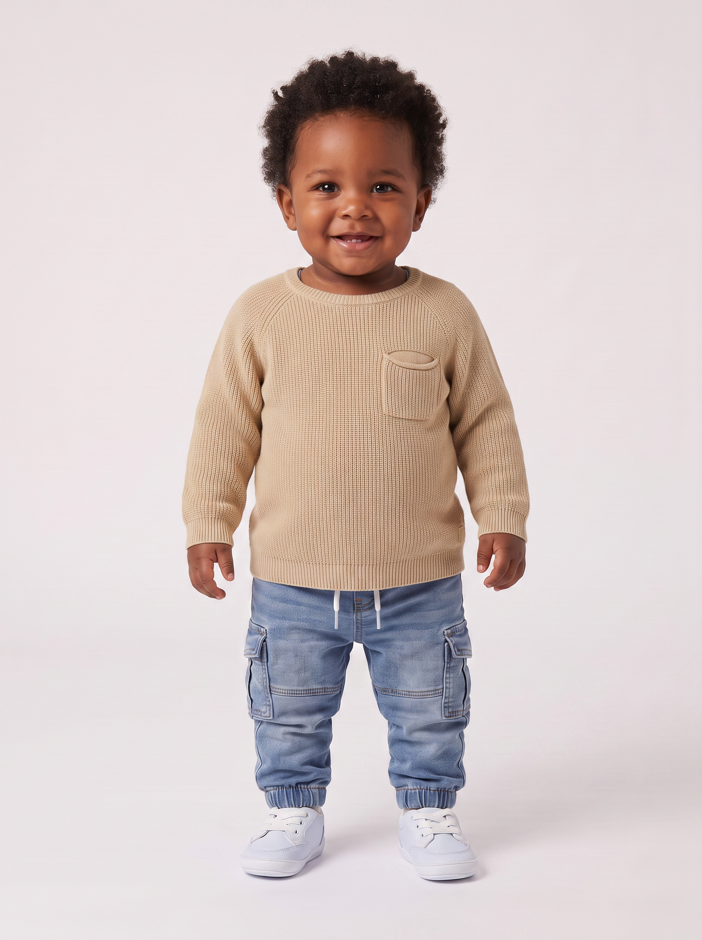 Maglione basico con taschino girocollo - Beige