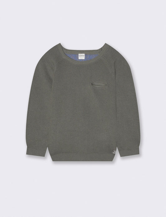 Basic sweater with round neck and pocket - Green